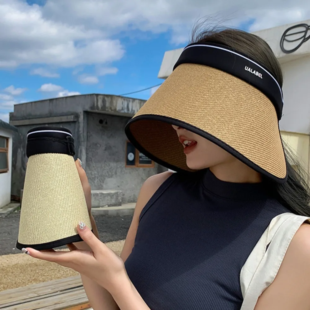 Tampão protetor solar anti-UV Chapéu de praia de aba larga, chapéu de pescador ao ar livre, chapéu de sol dobrável