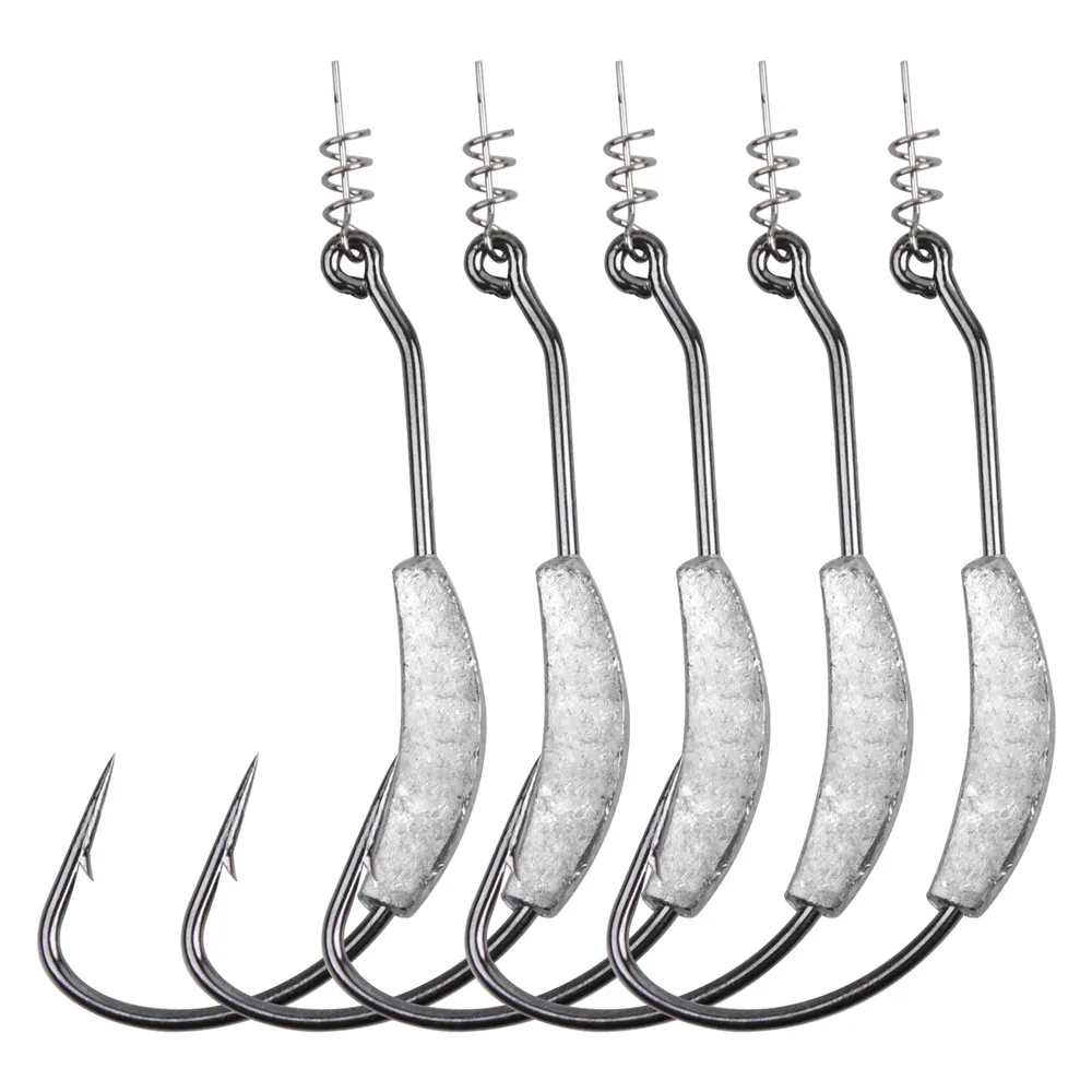 

30Pcs Weighted fishing Hook Swimbait Texas hooks with Spring Lock Offset jig head worm hook for Trout Bass Fishing