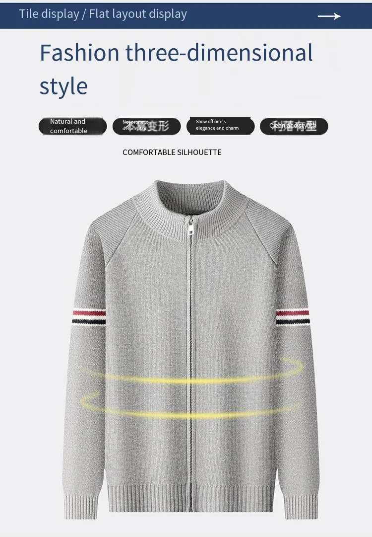 Heiß begehrtes Herren-Strickhemd für Herbst und Winter mit Reißverschluss, modischem Streifenmuster, Business-Casual, verdickt, neues Herren-Strickhemd – Detail 4