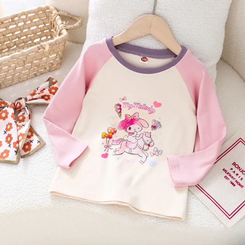 

2024 New My Melody Long Sleeve T-Shirt Sanrio Kawaii Anime Children Clothes Girl Heart Autumn Cute Cartoon Baby Top Gift for Kid