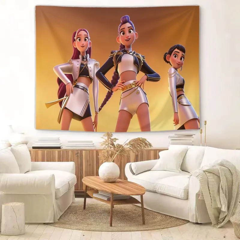 Hasbro KPop Anime Idol Tapestry Golden Background Wall Hanging Aesthetic Decor For Girl Bedroom Living Room Dorm Home Wall Art