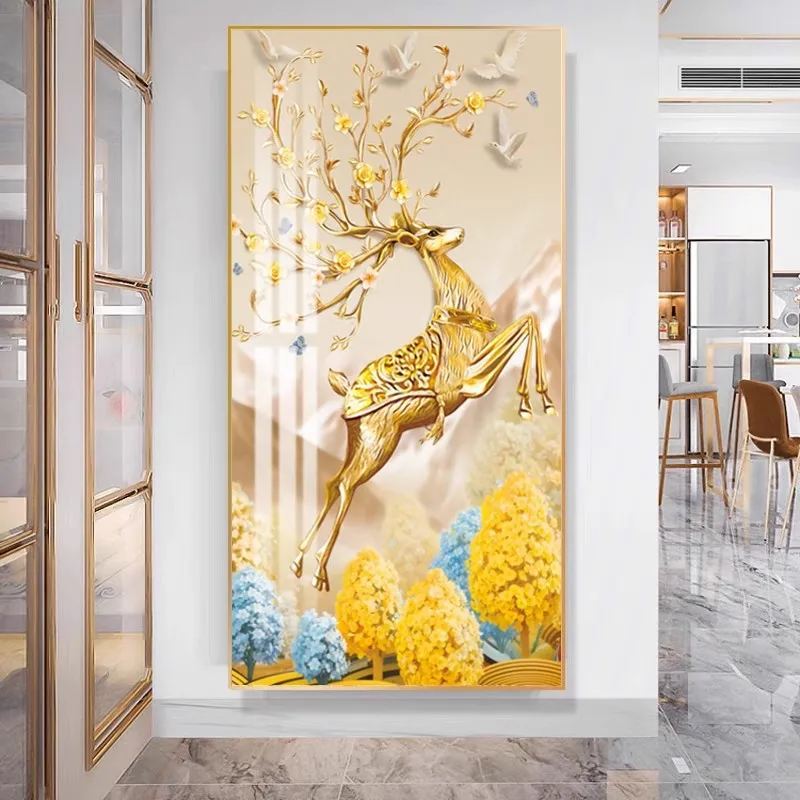 Modern Deer Printed Aluminum Metal Rectangle Hanging Painting Home Decor Eco-friendly Living Room Wall Art Vertical Design