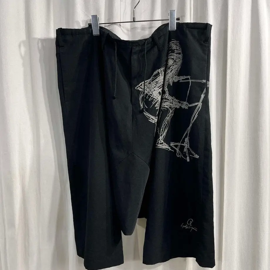 TOP-YAMAMOTO ® Mountain Style Printed Wide Leg Pants for Men - Loose Nine-Piece Pants in Black - Uncommon Casual Pants