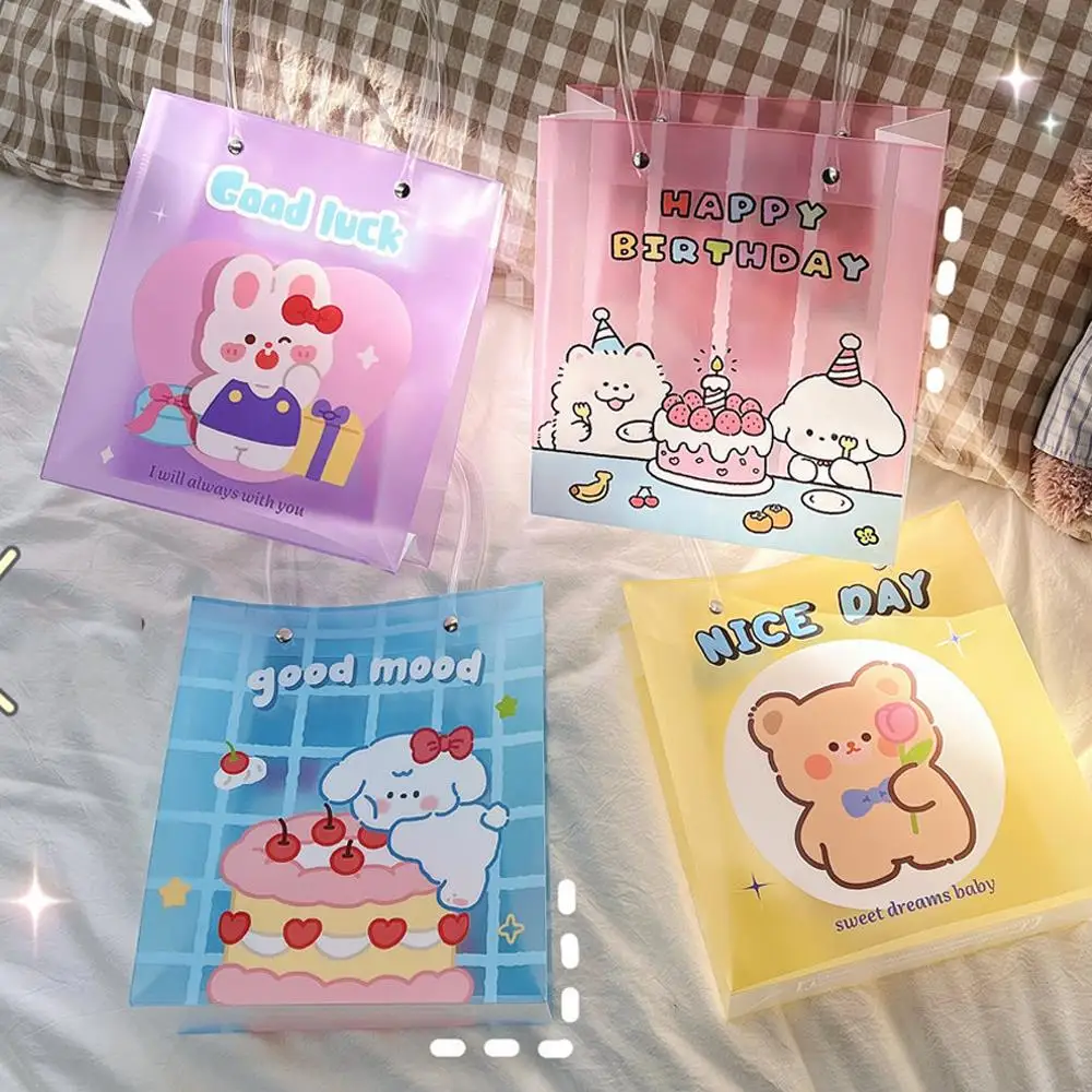 INS Cute Cartoon PVC Shopping Bag Transparent Storage Bag Tote Bag Gift Pouch Plastic Handbag Clothing Bag Reusable Waterproof