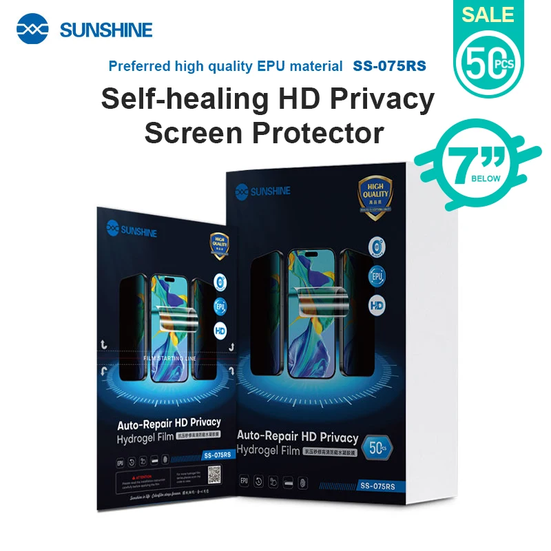 

SUNSHINE 50 шт. SS-075RS самовосстанавливающаяся HD пленка для экрана конфиденциальности для защиты экранов мобильных телефонов поддерживает экраны до 7 дюймов