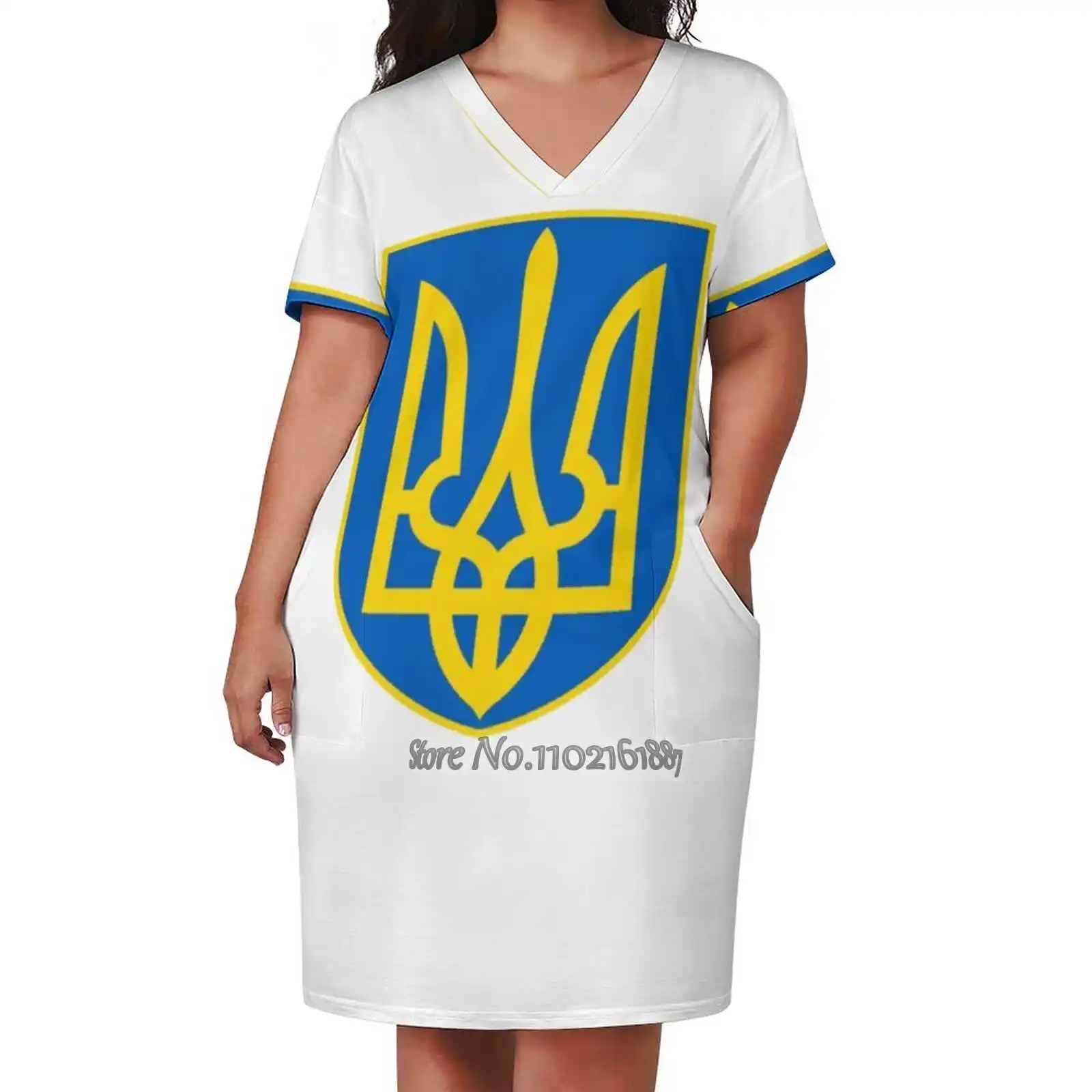 Ukrainian Soviet Socialist Republic Coat Of Arms Of Ukraine Flag V-Neck Short Sleeve Skirt Korean Kawaii Skirts Party Dresses