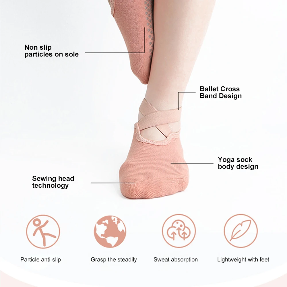 Yoga & Grips Socks for Non-Slip Women Straps, Bandage Cotton Sock, Ideal for Pilates Pure Barre Ballet Dance Barefoot Workout