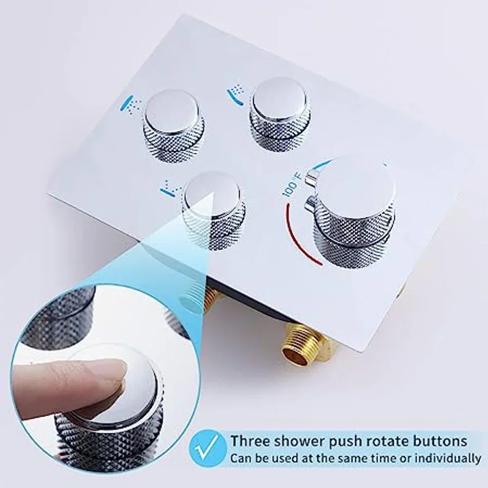 Shower Diverter Valve 3 Setting Thermostatic Shower Faucet Mixer Concealed Rough-In Valve Bathroom Integrated Shower Co