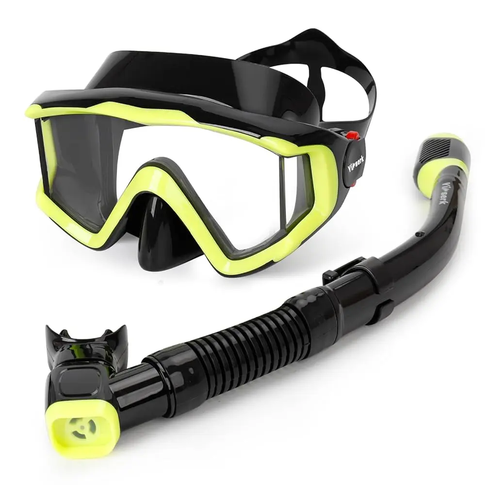 

Снаряжение для снорклинга для взрослых, противотуманные очки 180° ° Панорамная маска для снорклинга с трубкой Dry Top, комплект снаряжения для дайвинга из мягкого силикона, для взрослых