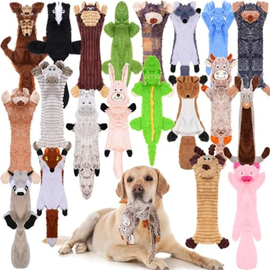 

20 Pcs No Stuffing Dog Squeaky Toys Bulk for Aggressive Chewers Crinkle Teething Chew Plush Toys for Small Medium Large Pet Gif