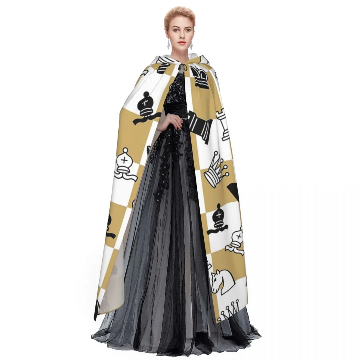Capa larga con capucha de ajedrez, disfraz Medieval de bruja, capa de Cosplay, Halloween, vampiro, adulto, Unisex