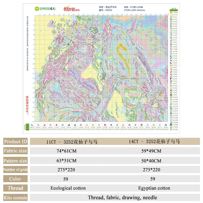 DIY pre-printed Cross Stitch 11CT 14CT Aida Fabric beginners set Flower Fairy and Horse embroidery floss kit