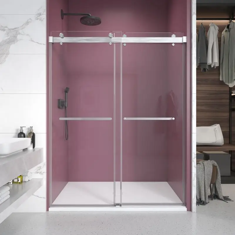 

Double Sliding Frameless Shower Door, 68"-72" W x 76" H, 3/8" (10mm) Clear Glass, Brushed Nickel Finish