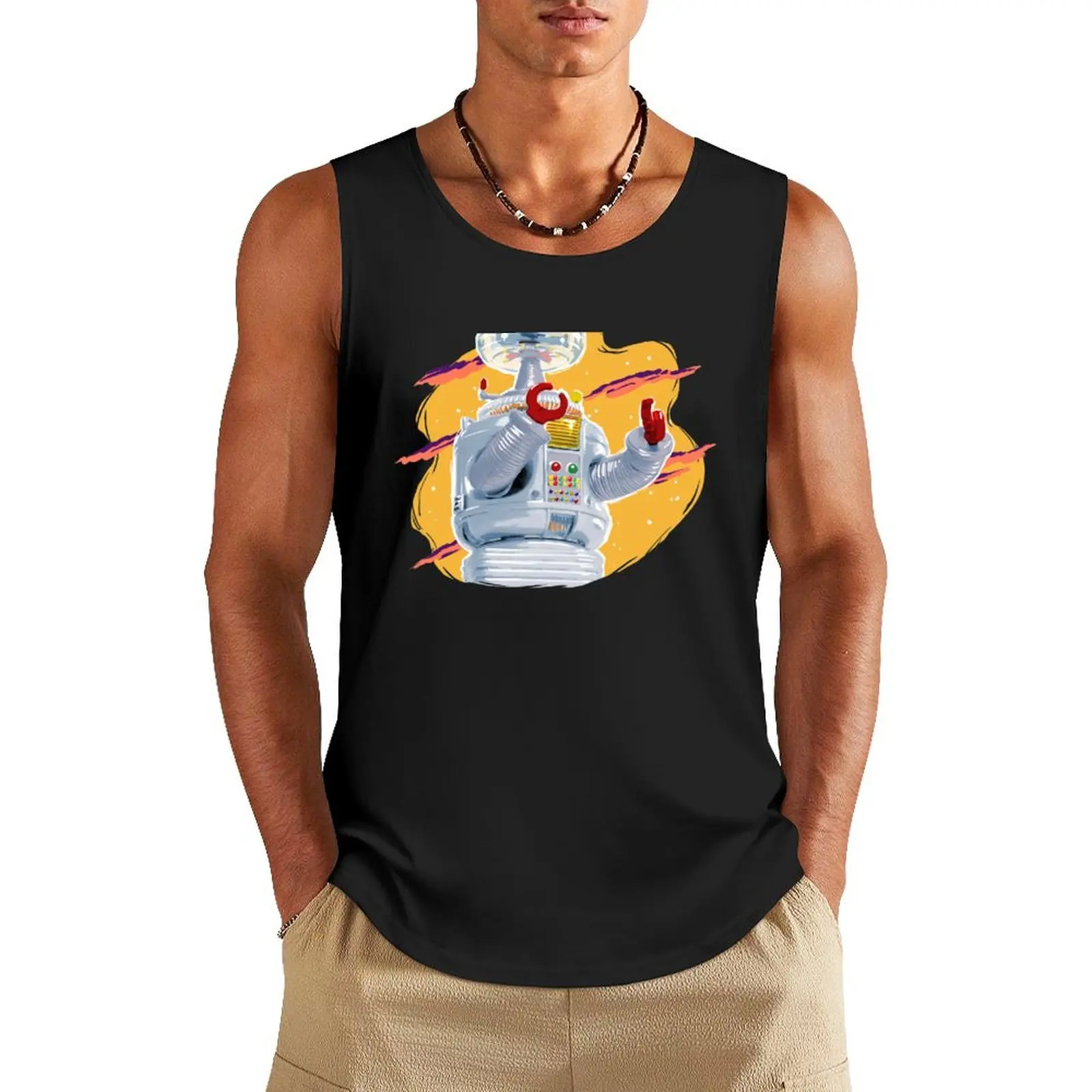 

Lost In Space Robot With Sky Tank Top Gym wear fitness clothing for men Men's t-shirt summer