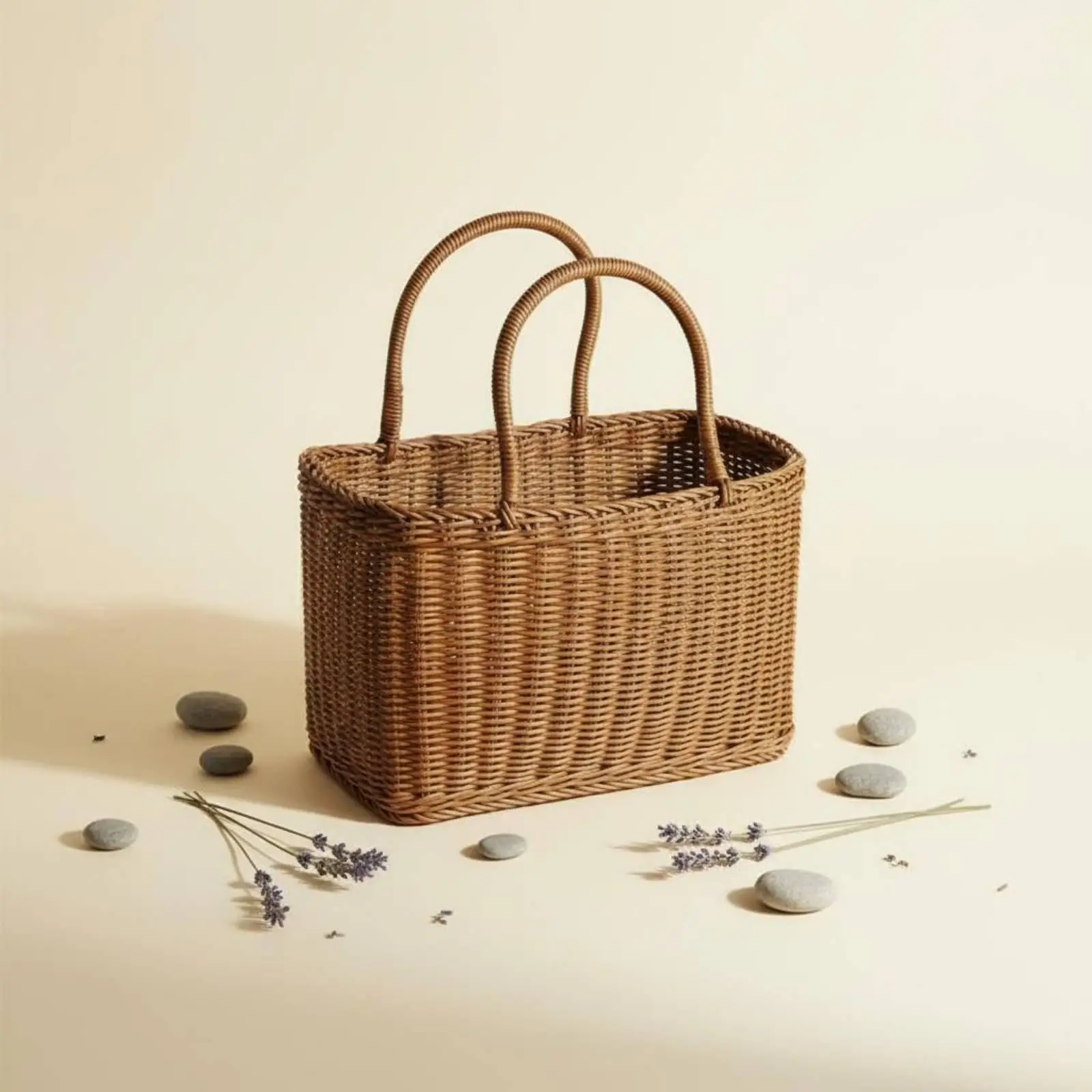 Woven Storage Basket with Handle for Picnic and Home Organization Multipurpose Rattan Basket for Toys