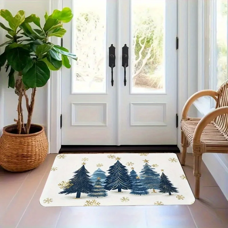 Christmas Winter Pine Tree Rug Mat Seasonal Holiday Forest Runner Indoor Decoration Carpet Area Rug Gift for Home