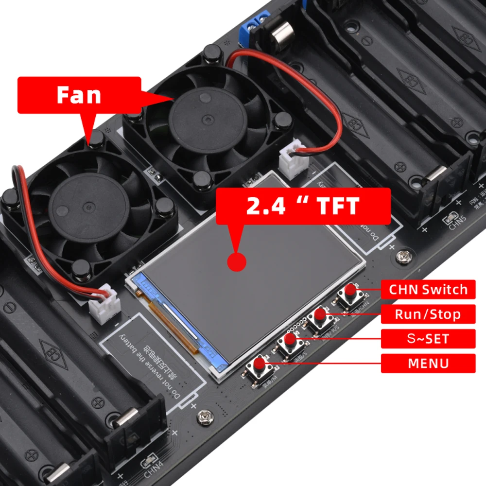 8-kanaals 21700 18650 lithiumbatterij Automatische laad-/ontlaadtester Capaciteit interne weerstandstester 2,4-inch kleurenscherm DC 5V