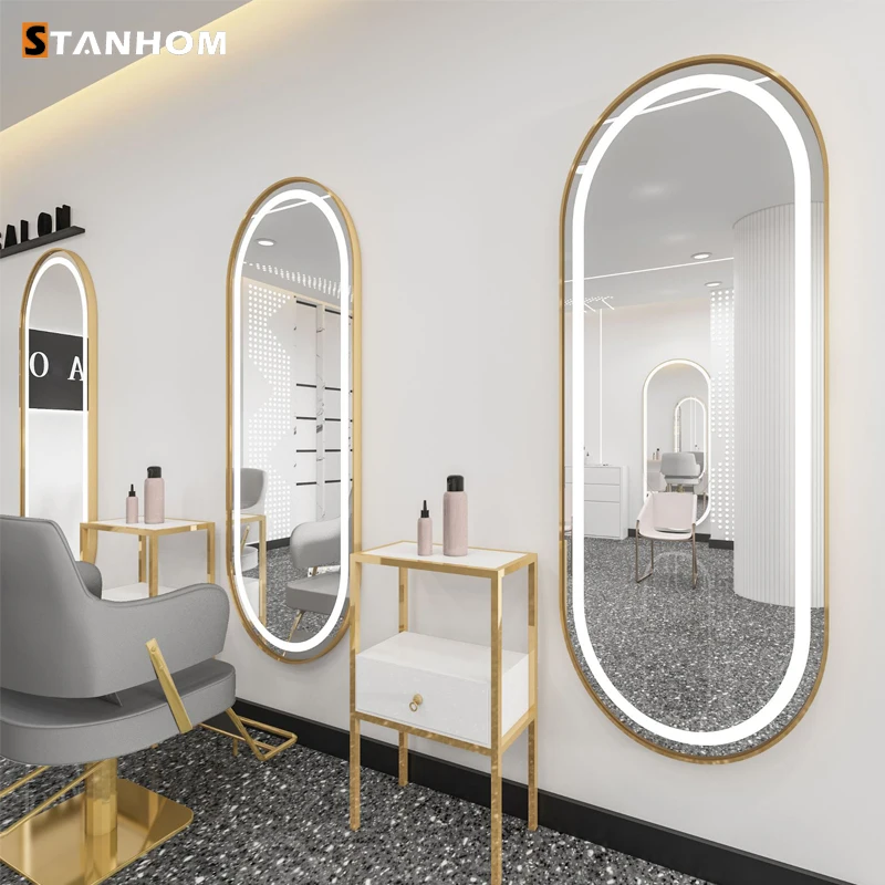 

STANHOM Beauty Barber Shop Hair Gold Salon Mirror With LED Lights