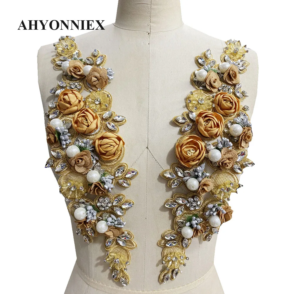 1 stück 3D Blumen Perlen Perle Handgemachte Blume Applique für Kleidung Hohe Qualität Braut Kleid Hochzeit Dekoration – Detail 4