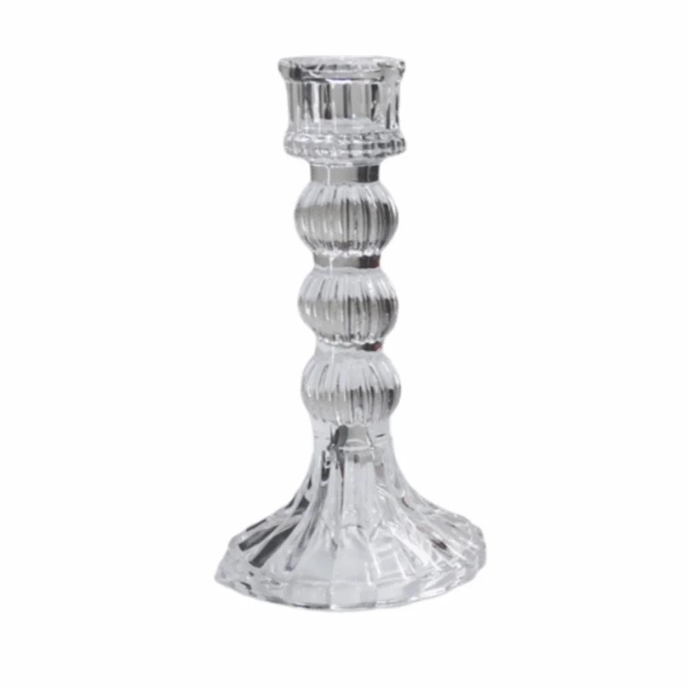 Vintage Glass Candle Holder Romantic Transparent Simple Candles Stand Durable Non-slip Clear Glass Candlestick