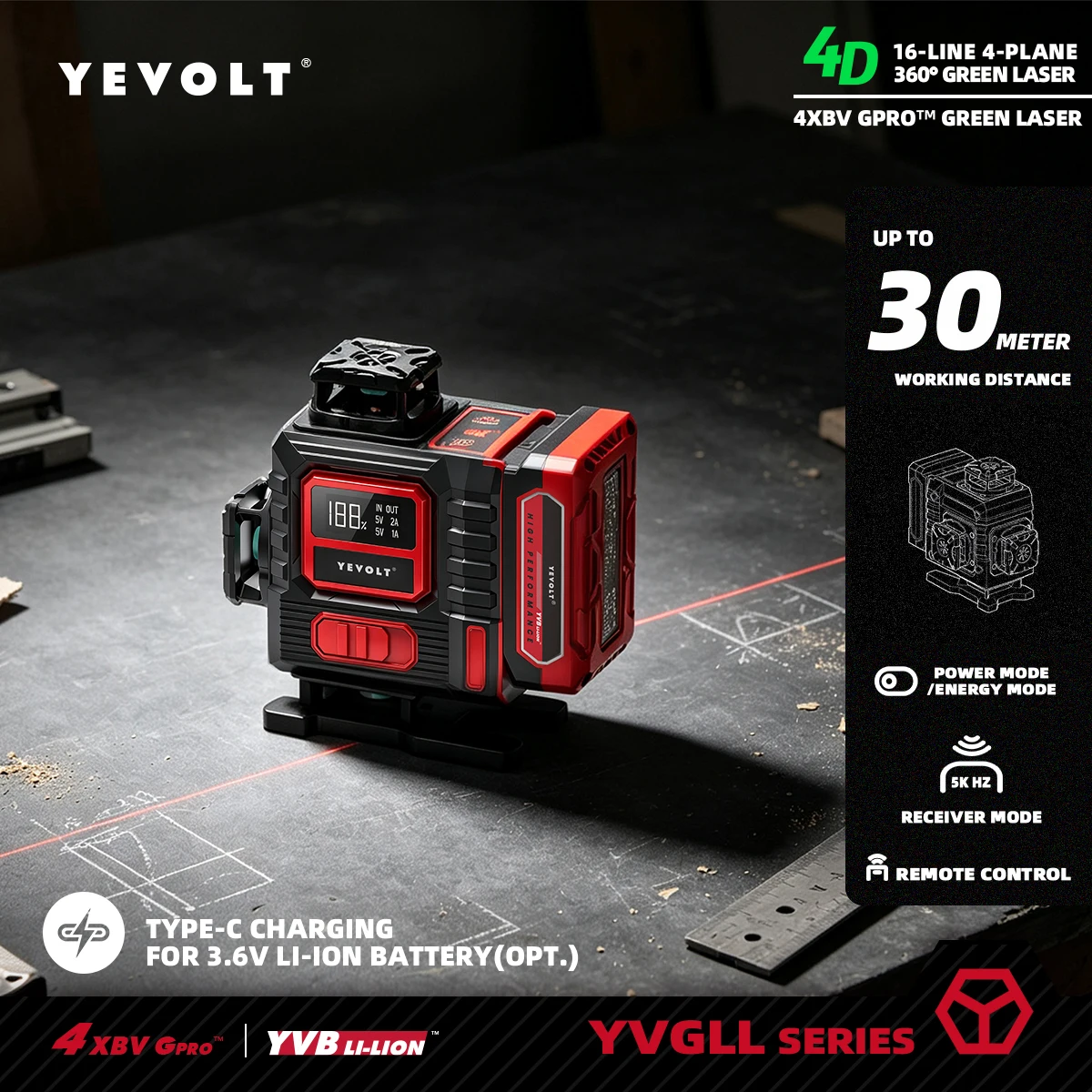 Niveau automatique 4x360 °   Laser croisé vert 16 lignes pour l'alignement de revêtements de sol en vinyle, panneaux muraux, décoration et travaux de rénovation domestique