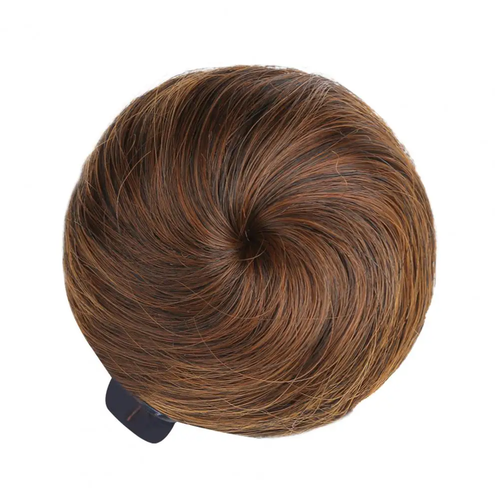 Girls Straight Scrunchie Chignon With Gripping Clip Brown Black Synthetic Hair Ring Wrap On Messy Bun Ponytail Straight Hair Tie