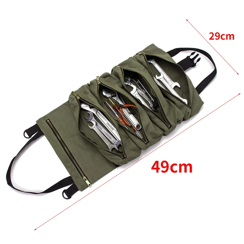 Roll Up Tool Bag Multi-Purpose Tool Pouch Wrench Organizer Small Shoulder Tool Bag Hanging Zipper Carrier Tote