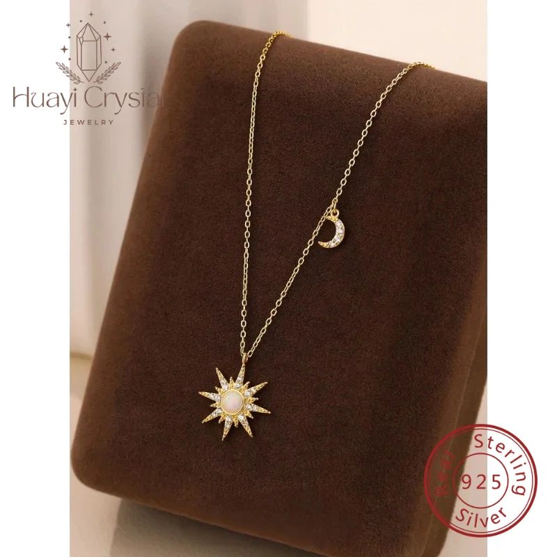 

S925 sterling silver sun moon necklace for women australian gemstone pendant fashionaccessible luxury collarbone necklace