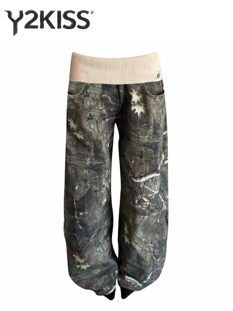 

Women's Baggy Jean American Retro Denim Pants Y2k Design High Street Wide Fit Camouflage Cowboy Japanese Harajuku Long Trousers