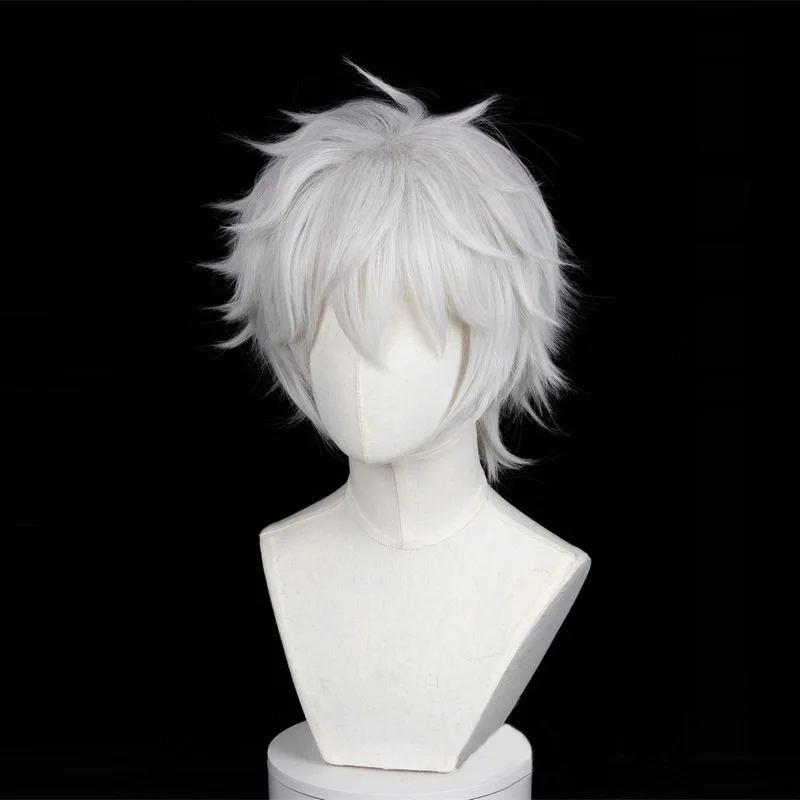 Weiße Kurze Stachelige Mehrschichtige Synthetische Perücke Unisex Männlich Anime-Charakter Manga-Stil Halloween Konvention Spiel Cosplay Täglicher Straßenstil – Detail 4