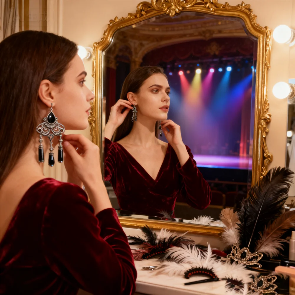 PESENAR – boucles d'oreilles pendantes en pierre noire, Style Vintage des années 1920, ton argent, pour Costume à clapet et accessoire Gatsby rétro