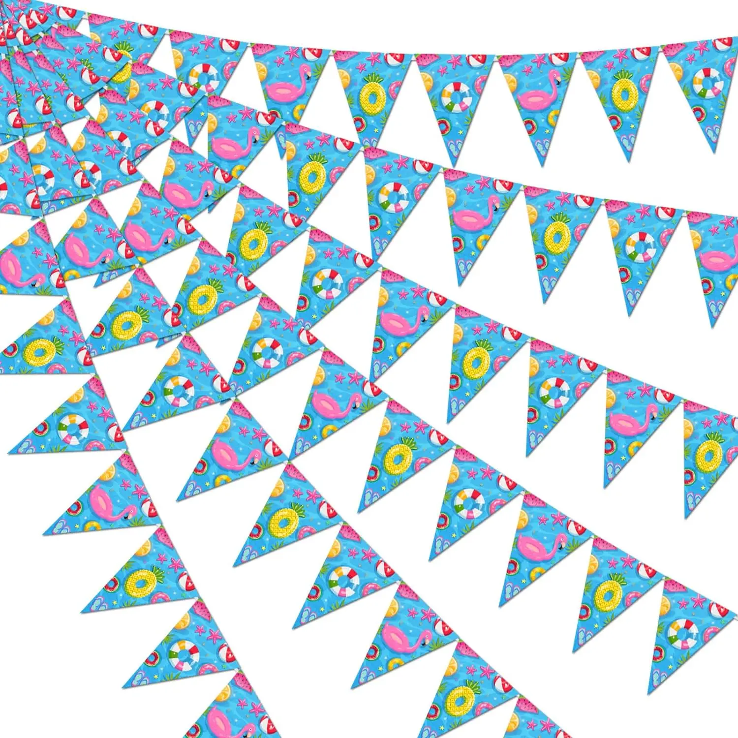 

Swimming Pool Party Triangle Banners Summer Beach Bunting Garland Flags for Hawaiian Beach Flamingo Tropical Theme Birthday