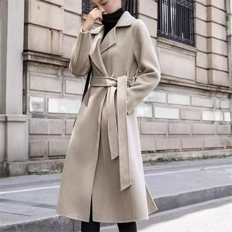 Wine Red Women's Woolen Coat 2025 Autumn Winter Western Female Short Slim Jacket With Long Woolen Cloth Windbreaker Overcoat