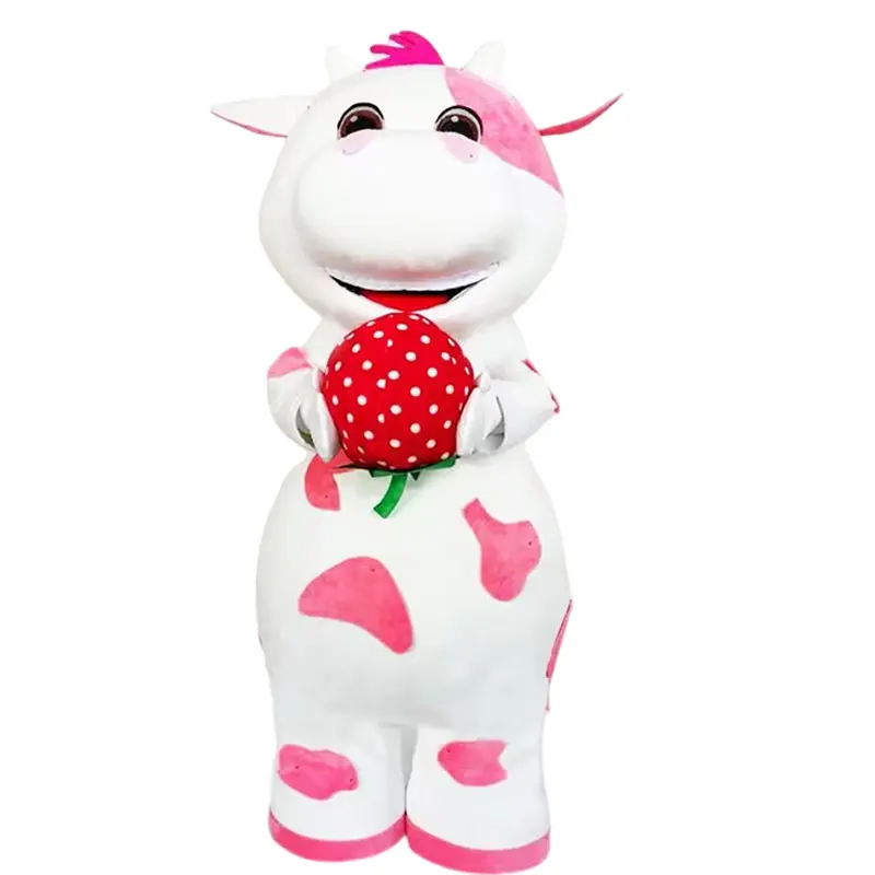 Cute Plush Pink Cow Mascot Costume Cartoon Gray Cat Anime Performance Costume Christmas Halloween Adult Walking Set