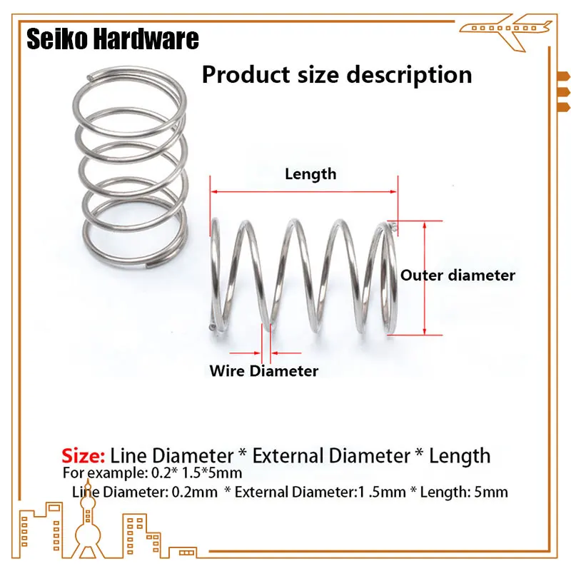 10Pcs 304 Stainless Steel Micro Small Compression Spring Wire Diameter 0.6mm 0.7mm OD 3mm/4mm/5mm/6mm/7mm/8mm/9mm/10mm/11mm/12mm