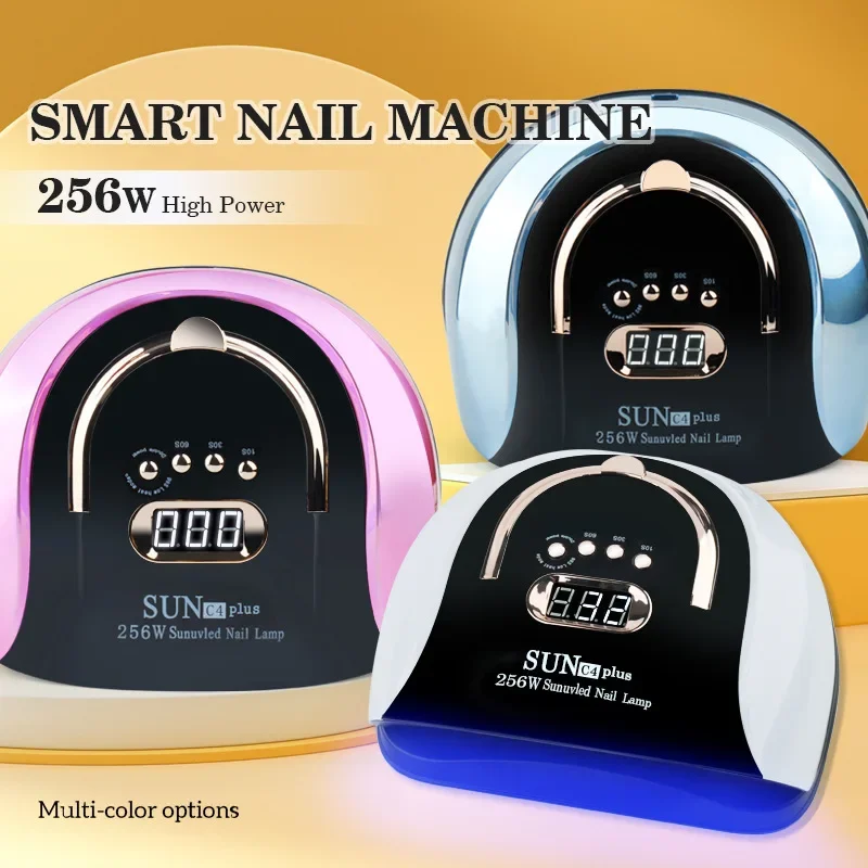 Lâmpada de unhas de alta potência 256W com alça Lâmpada de cozimento para iniciantes Lâmpada colorida de fototerapia de secagem rápida UV LED Secador de unhas