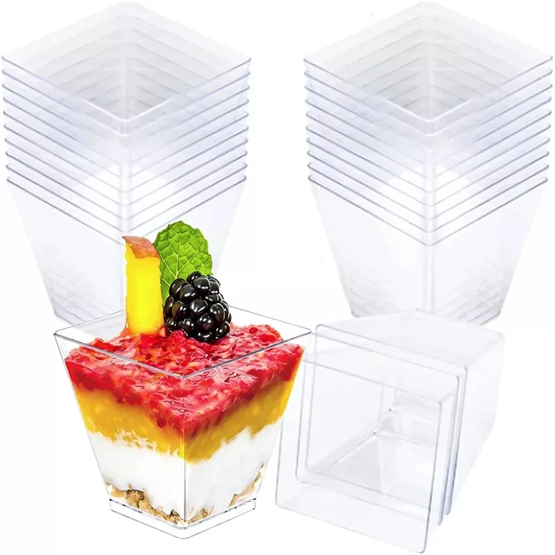 10/20 Pcs 60ml Disposable Plastic Dessert Cups Clear Portion Trapezoidal Food Container For Party