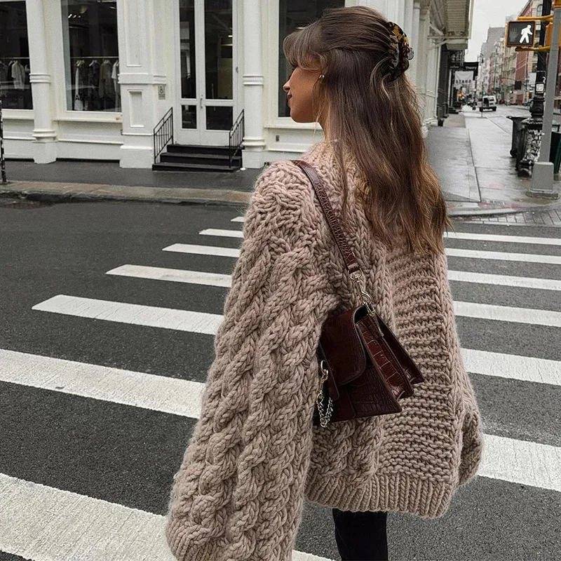 

Loose Knitted Women's Sweater High Neck Wide Long Sleeve Female Knitwear Tops 2024 Autumn Winter Fashion Oversized Lady Pullover
