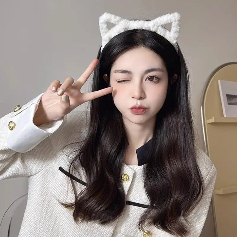 A3PB Adorkable Furry Hairband Kitten Ears Headbands Leopard Print Makeup Heappiece