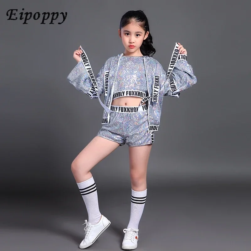 New Children's Jazz Modern Dance Costume Girl Jazz Sequins Hip Hop Performance Set