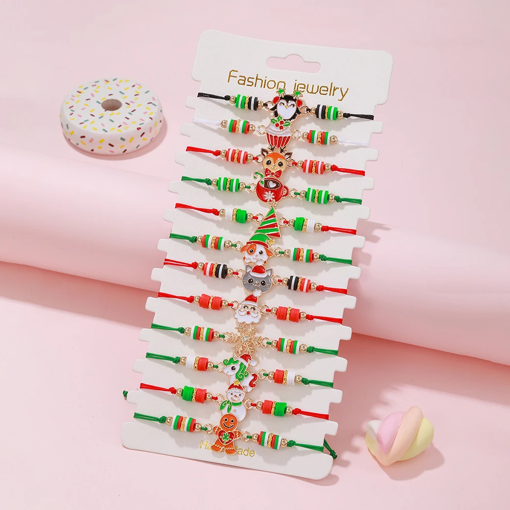 12 stks/set Leuke Kat Kleurrijke Touw Regenboog Eenhoorn Charme Armbanden Voor Vrouwen Meisjes Verjaardag Kerst Sieraden Vriendschap Gift