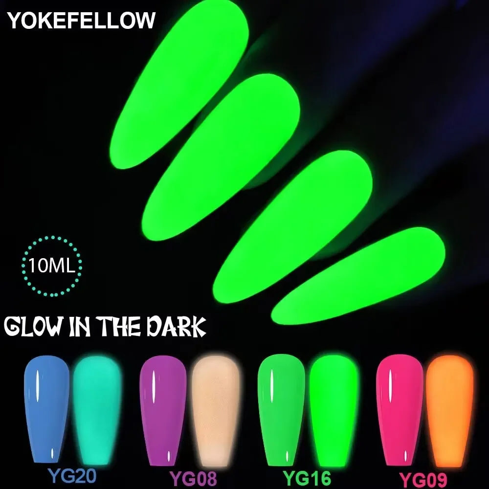 YOKEFLLOW 10ml Luminous UV LED Gel Nail Polish Green Fluorescent Glow In Dark Gel Varnish Soak Off For Halloween Party Nail Gel