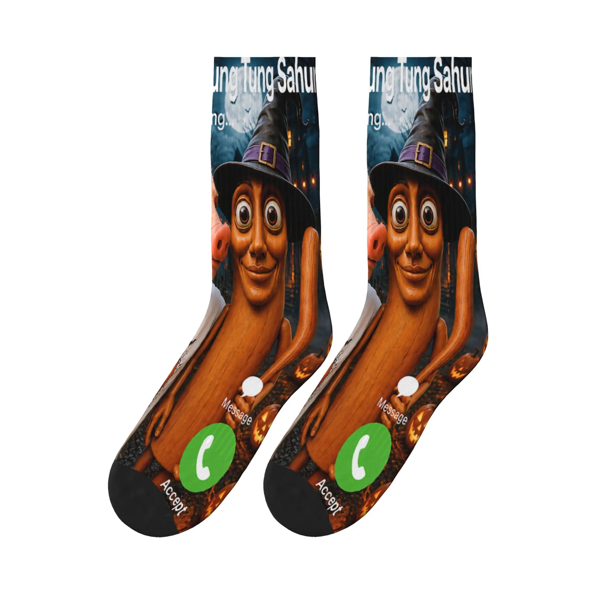 John Pork Tung Tung Sahur Calling Funny Halloween Brainrot Stockings  Elegant Socks Men Soft Socks Autumn Graphic Anti Socks