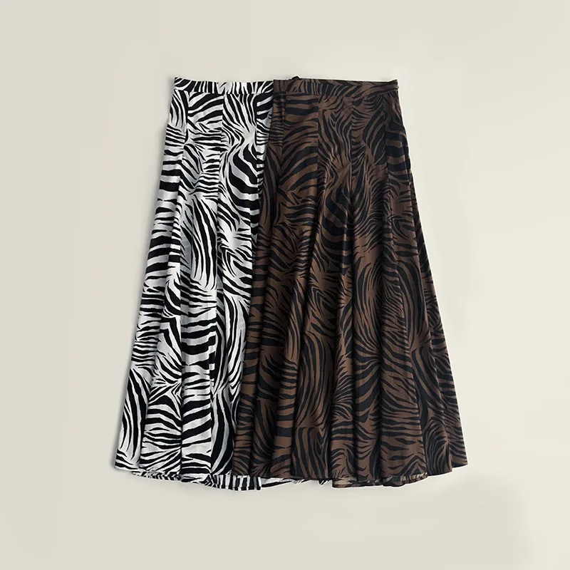 

Withered Zebra Print Bag Buttocks Large Swing Skirt Mid Length Skirt Woman Clothing Faldas Skirts