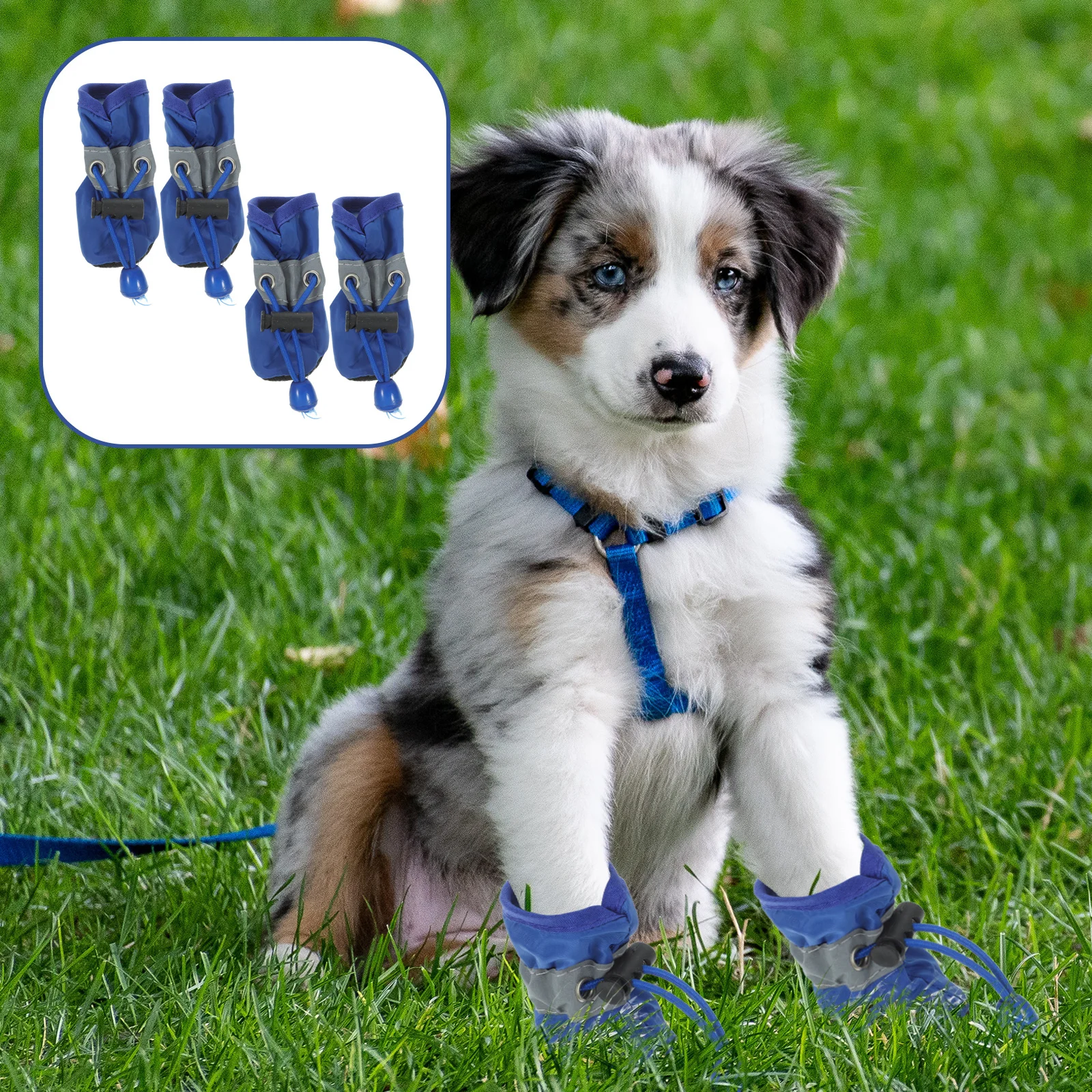 

4Pcs Waterproof Dog Boots Blue All Seasons Anti Slip Dog Shoes Outdoor Hiking Running Sports Pet Shoes Boots for Dogs