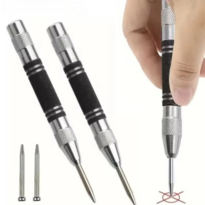 Auto Center Puncher Hole Marker 5 inches Steel Spring Load Kerner Drill Locator Heavy Duty Punch Carpentry Automatic Hand Tool