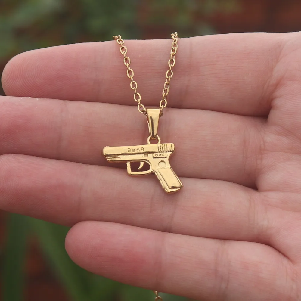 Hip Hop Gun Shape Necklace Pendant Fashion Stainless Steel Pistol Jewelry Necklaces For Women And Men Collar Accessories