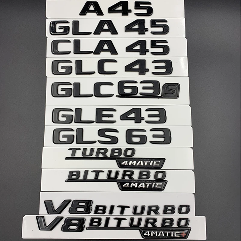 

ABS Car Sticker Trunk Badge Letters A45 GLA45 CLA45 GLC43 GLE43 GLS63 V8 BITURBO 4MATIC Emblem Logo For Mercedes AMG Accessories