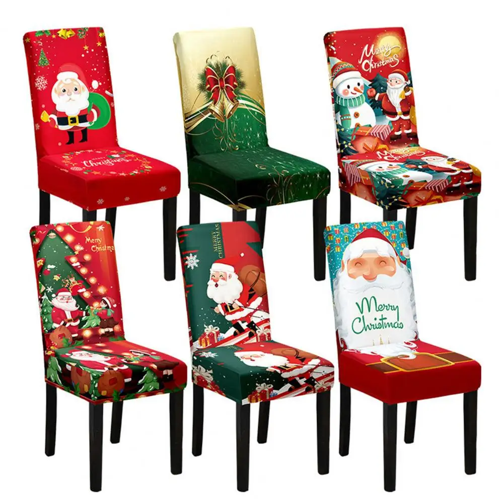 Christmas Chair Covers Festive Christmas Cartoon Chair Cover Set with Cartoon Santa Snowman Print Protective Sleeves Party Decor