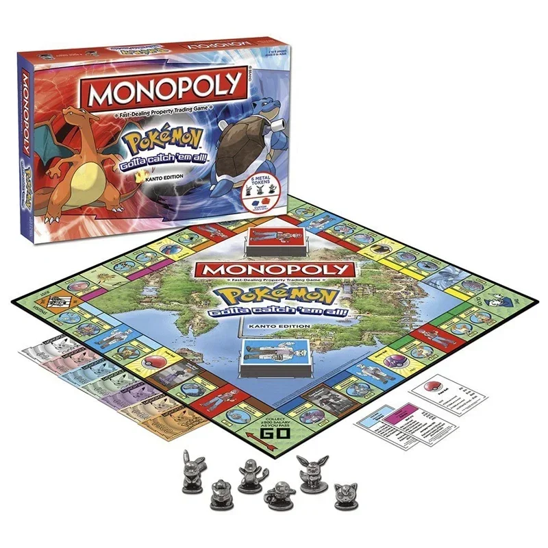 New All English Pokemones Monopoly Toys Board Game for adults and children 2-6 people party birthday Family Party Game kid Gifts